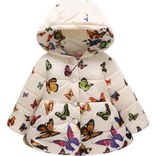 Toddler Baby Girsl Floral Flower Winter Warm Jacket Hooded Thicken Hooded Coat Clothing Girls Outwear Winter Warm Children