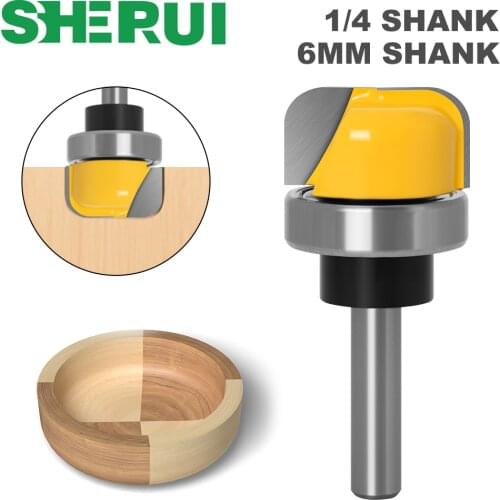 1-1/8" Diameter Bowl & Tray Router Bit - 1/4" 6mm Shank Round Nose Milling Cutter with Bearing for Wood Woodworking