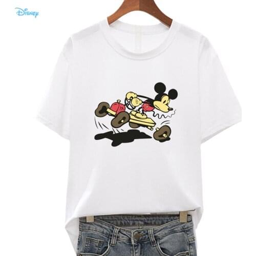 DIsney Mickey Mouse Driving Funny T Shirts Women 2021 Summer Fashion Loose Streetwear Vrouw White T-shirts Oversize 3XL Y2K Tops