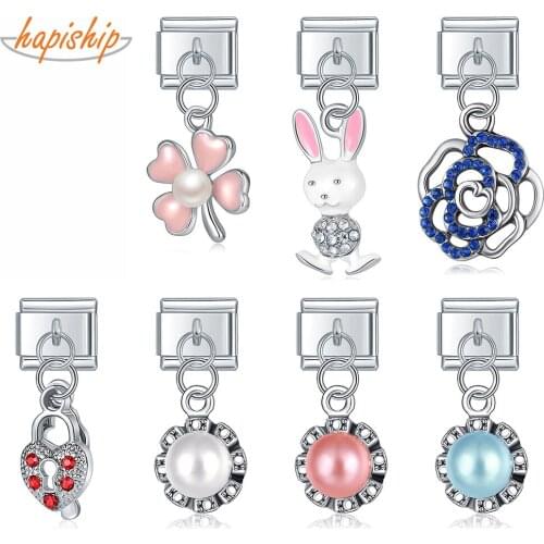 Hapiship 2021 Original Daisy Fashion Rabbit Flower Leaves Round Lock Charm Italian Links Fit 9mm Bracelet Jewelry Making DJ381