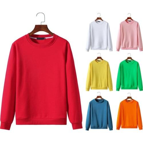 Cotton US size Autumn New Men Women Basic Solid Color Long Sleeve Round Neck Casual Sweater Hoodie