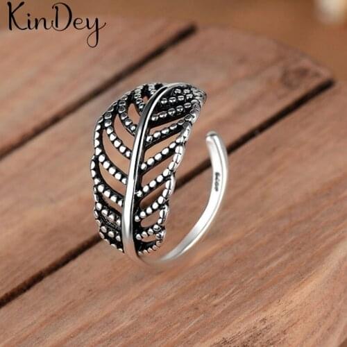 Kindey Retro Jewelry Silver Color Leaf Rings For Women Bridal Engagement Party Antique Rings Wholesale