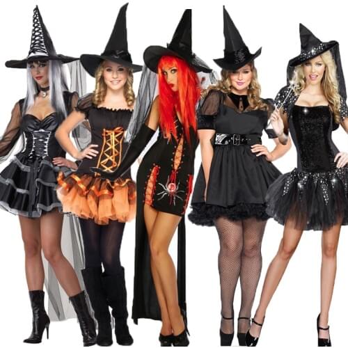 Halloween Witch Costume Uniform Adult Women Witch Cosplay Purim Carnival Party Mardi Gras Costumes Fancy Dress