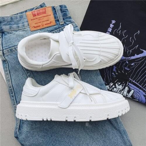 White Shoes Mens New Shell Casual Shoes Couple Skateboard Shoes Korean Womens Shoes Lace-up Running Sneakers Tenis Masculino