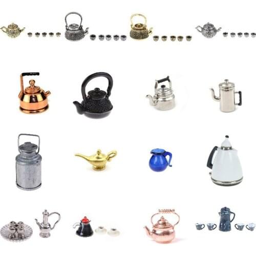 Doll House Miniature Metal Ceramic Tea Doll House Furniture Miniature Dining Ware Toy Teapot Cup Plate