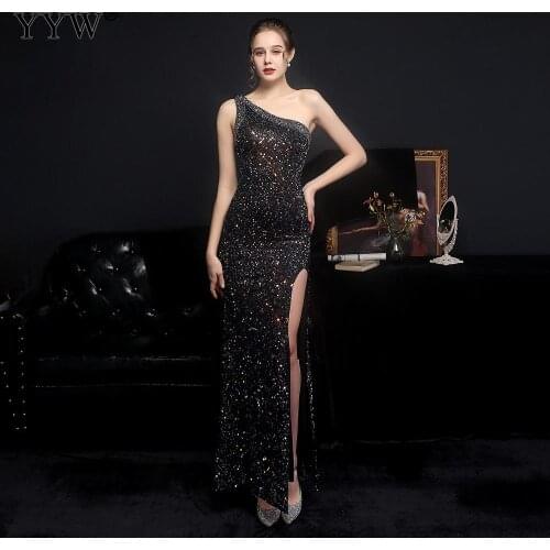 New 2021 Fashion Slim Long Evening Dress Women Sexy High Side Slit Sequin Sleeveless Party Dresses Ekegant Bodycon Vestidos