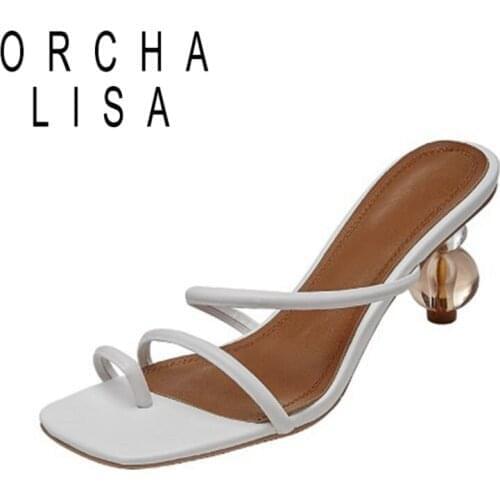 ORCHA LISA Summer Mature Square Toe Women Gladiator Fashion Design Strange Heels Pinch Slipper Party Dress Shoes Size 43 B2598