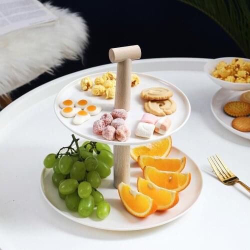Plastic + Wood Creative Fruits Dish Snacks Candy Storage Box Dessert Rack Multi Layers Candy Tray