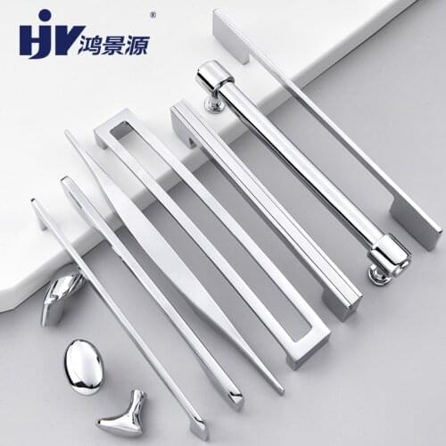 HJY Chrome Cabinet Handle Dressers Cupboard Kitchen Door Knob Exterior Wardrobe Drawer Pulls Zinc Alloy Modern Hardware Z398