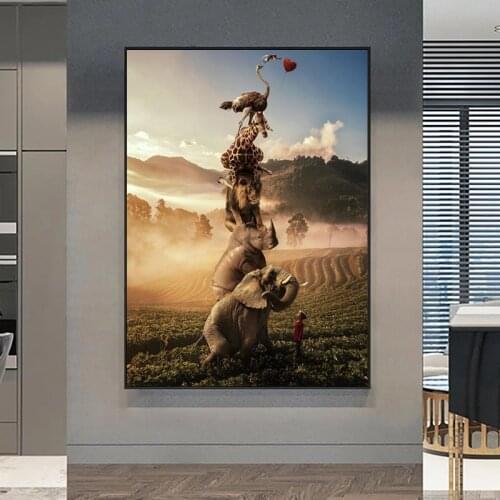 Modern Funny Abstract Art Animal Elephant Lion Canvas Painting Cuadros Posters Print Wall Art for Living Room Home Decor