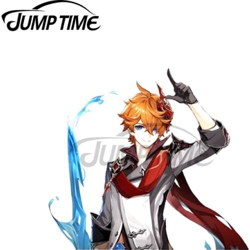 Jump Time 13 x9.6cm For Tartaglia Peeker Genshin Impact Laptop Waterproof Car Stickers Anime Windows Decor Decal Bumper Graphics