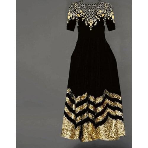 Slim Gorgeous High Waist Half Sleeve Ball Gown High-end Long Dress O Neck for Gathering