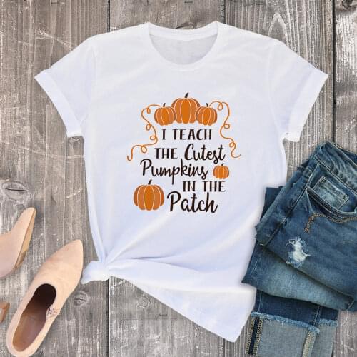 I Teach The Cutest Pumpkins In The Patch T Shirt Fashion Summer Casual Short Sleeve T Shirt Pumpki Graphic Tees Womens Tops