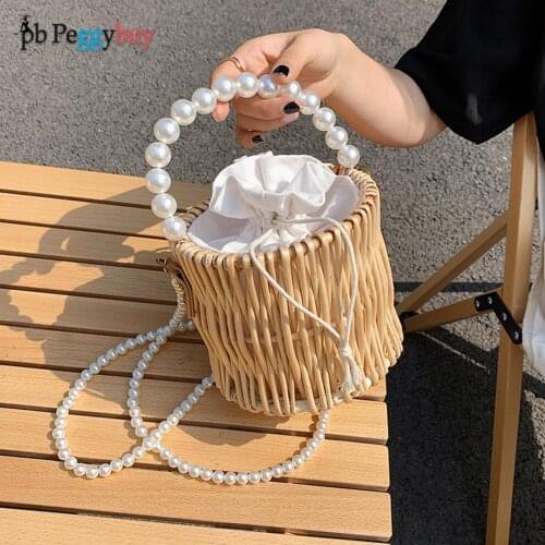 Women Summer Rattan Woven Bag Basket Shoulder Crossbody Fashion Bucket Handbags New Collection Korean Style Casual Woven Bag