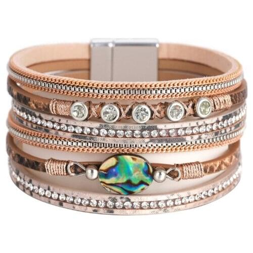 ORNAPEADIA Bohemian Womens Ethnic Style Hand Ring Streamer Diamond Multi-layer Thin Chain Leather Magnetic Buckle Bracelet