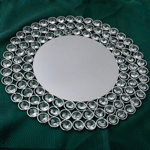 1pcs/lot 30cm Gold/Silver Metal Charger- Plates with Crystal Beads for Dinner or Hotel