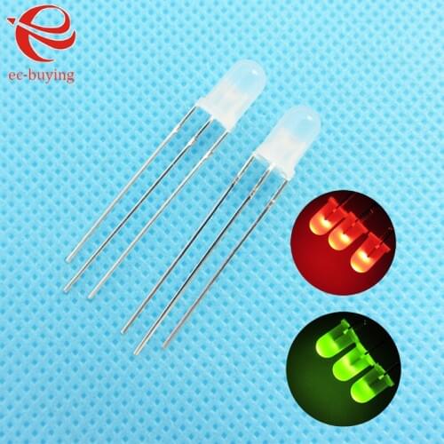 3mm LED Bi-Color Diffused Red Green Common Anode Round Light Emitting Diode Dual Foggy Two Plug-in Practice DIY Kit 50pcs /lot