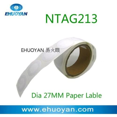 100pcs/lot RFID NFC Sticker /NFC Tag/NFC Label NTAG213 Round 27mm White Paper