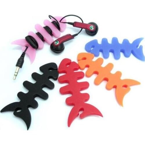 100pcs Silicone Earphone Cable Winder Headphone Headset Earphone Data Cable Organizer Fish Bone Shape Cable Clip for Cell Phone