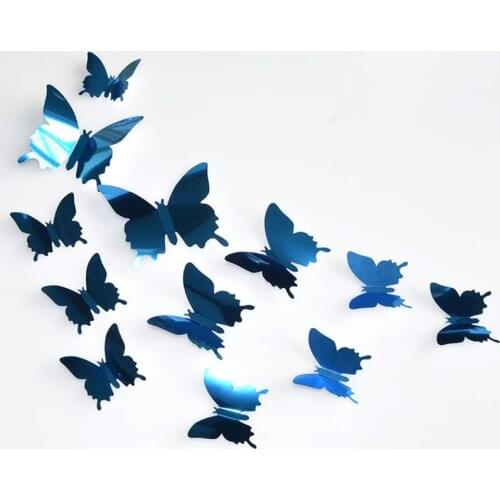 12 Pieces DIY Mirror Butterfly Combination 3D Butterfly Wall Stickers Decals Home Decoration