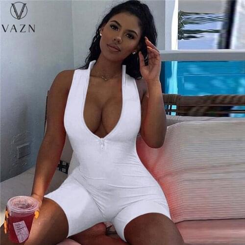 VAZN 2021 O-neck Solid Gym Fitness Sport Soft Elastic Sleeveless Young Sexy Daily Simple Fashion High Waist Skinny Playsuits