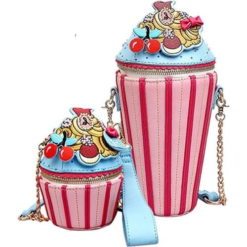 2021 Cute Cartoon Women Ice Cream Cupcake Mini PU Leather Bags Small Chain Clutch Crossbody Girl Shoulder Messenger Bag D216