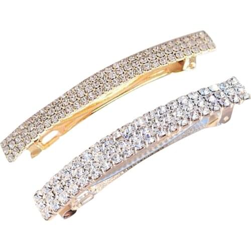 2x Automatic Rhinestone French Barrette Large Hair Clip Pin Ponytail Holder