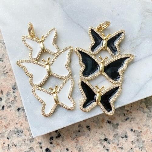 5pcs/lot Big size Enamel Micro Pave Butterfly Charms for Necklace Jewelry charms Metal Charms Pendant Accessories