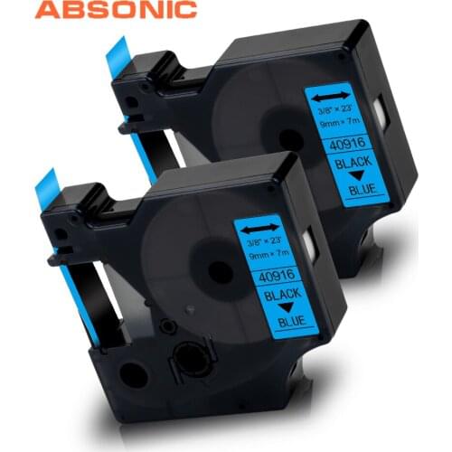 Absonic 2PK 40916 Black on Blue Printer Ribbon for Dymo D1 Tape Cassette for Manager 160 210D 280 360D 420P Label Maker 9mm*3m