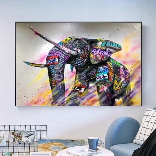 African Colorful Wild Elephant Canvas Printings Painting Graffiti Art Posters and Prints Wall Animal Picture for Living Room