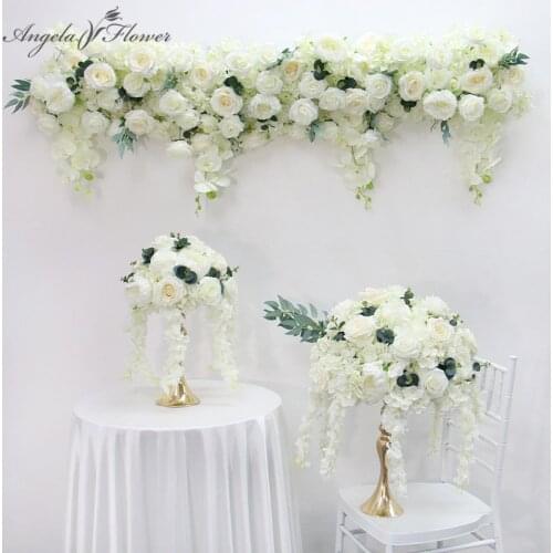 White Rose Orchid Hanging Wisteria Flower Row Wedding Table Centerpieces Deco Flower Ball Party Backdrop Wall Flower Arrangement