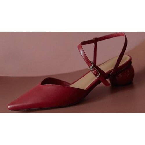 2021 summer pointed Baotou strange with thick heel strap sandals fairy little red shoes chic thin holiday