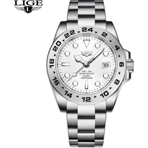 2021 LIGE Fashion Mens Watches Luminous Quartz Wristwatch Top Brand Luxury Stainless Steel Watch for Men Relogio Masculino+box