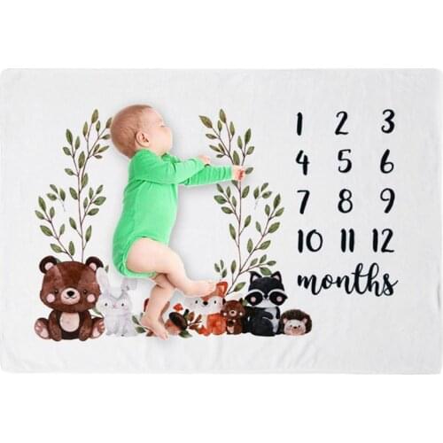 Baby Monthly Record Growth Milestone Blanket Newborn Cute Animal Pattern Photography Props Photo Creative Background