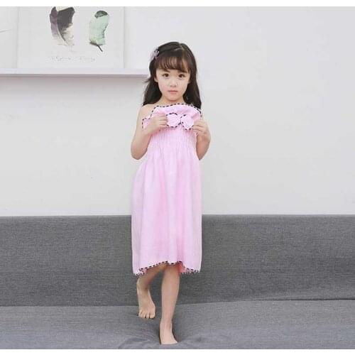 Kids Girls Bath Towel Sexy Tube Top Bath Skirt Cute Bow Tie Pink Yellow Purple Blue Microfiber Bath Towels for Children