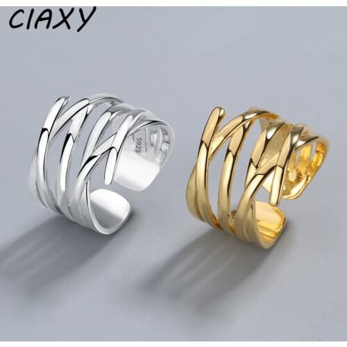 CIAXY 925 Sterling Silver Geometric Multi-layer Cross Rings for Women Opening Ring 2021 Neo-Gothic Style Jewelry