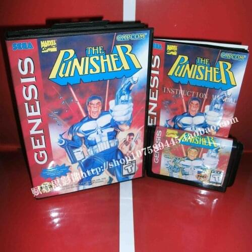 Sega MD game - Punisher with Box and Manual for 16 bit Sega MD game Cartridge Megadrive Genesis system