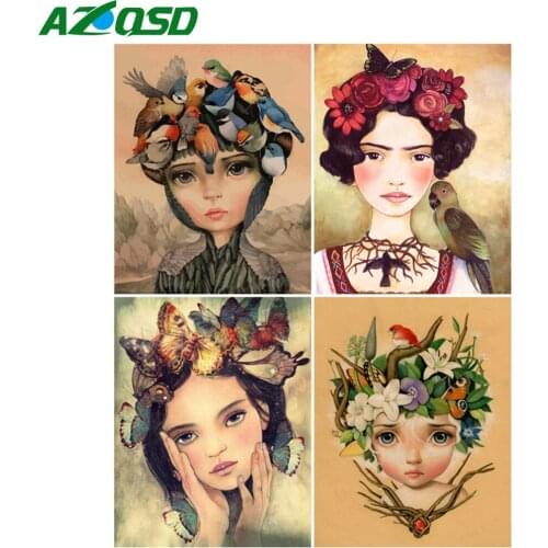 AZQSD Painting By Number Girl Hand Painted Modern Wall Art DIY Paint By Numbers On Canvas For Adults Bird Animal Kits Gift
