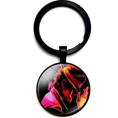 World Music King Mike Jackson Key Ring Glass Cabochon Car Key Pendant Male and Female Key Ring Gift Jewelry