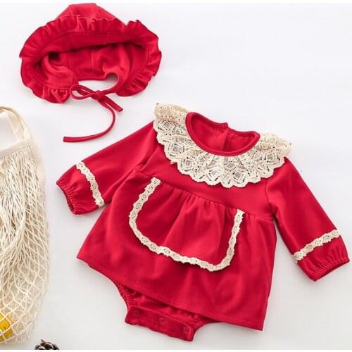 Korean Style Baby Girl Princess Dress Bodysuits+Hat Newborn Baby Girl Cotton Jumpsuit Spring Autumn Baby Girls Clothes