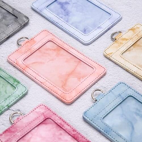 Marble Work ID Card Bank Card Holder Leather Badge Case Leather Cover Nurse Badge Pass Holder School Office Supplies