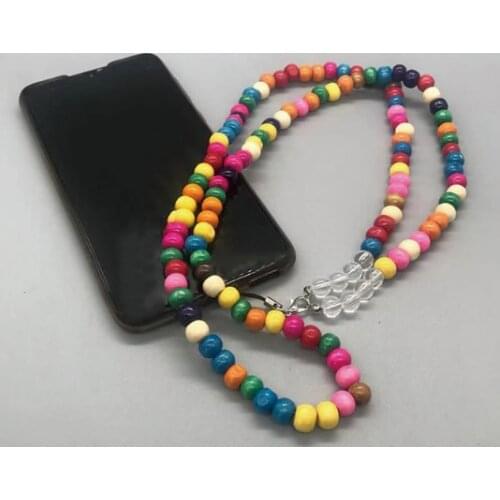 2021 Classic Mixed Color 8mm Round Wood Bead DIY Cell Phone Chain For Men And Women Classical Long Wood Bead Jewelr