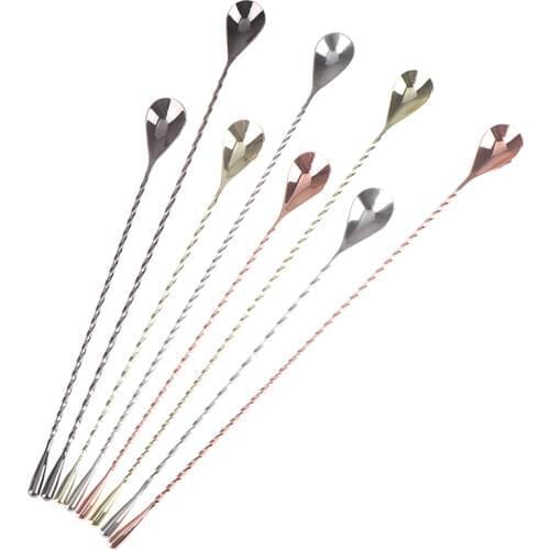 Stir Spoon Stainless Steel Mixing Cocktail Spoon Spiral Pattern Bartender Tools Bar Teadrop Spoon 30/40cm Bar Tool