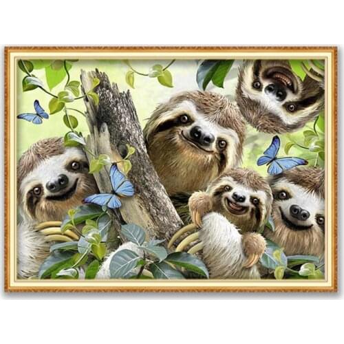 Animal Sloth DIY 11CT Embroidery Cross Stitch Kits Needlework Craft Set Cotton Thread Printed Canvas Home Decoration Wholesale