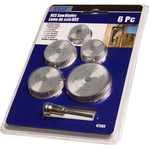 6pcs Saw Blade Set Mini Circular Cutting Disc High Speed Steel Dremel Rotary Tool Accessories 1/8" shank for Wood Aluminium Cut