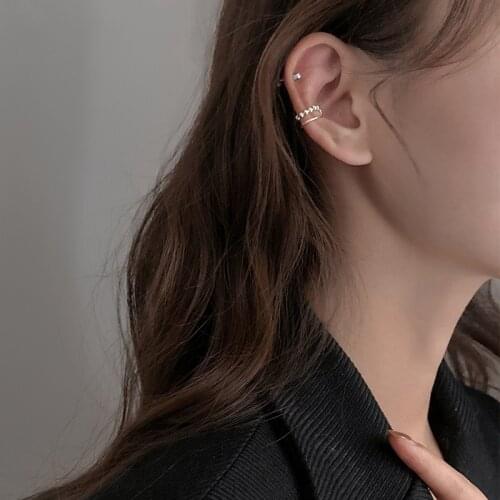 New Trendy Double Layer Round Bead Ear Clip-On Earrings for Women Men Gold Color Punk Style Jewelry