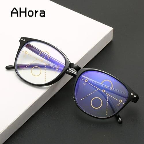 Ahora Retro Round Reading Glasses Women Men Progressive Multifocal Blue Light Blocking Presbyopia Eyeglasses +1.0 1.50 2.0 2.5 3