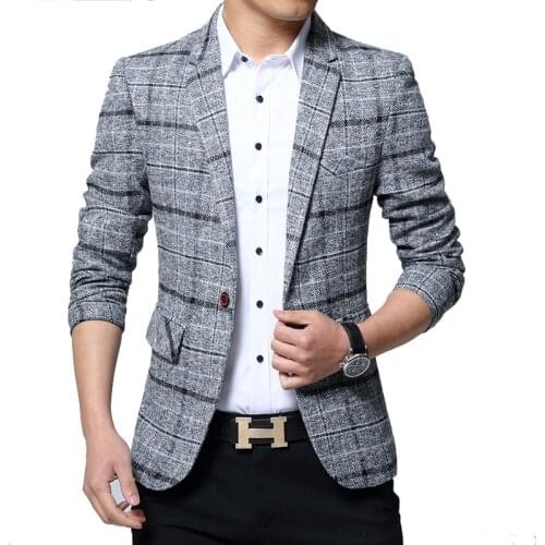New Men 4XL 5XL Spring British Style Plaid Male Slim Fat Business Casual Blazer Coat Men Brand Outwear