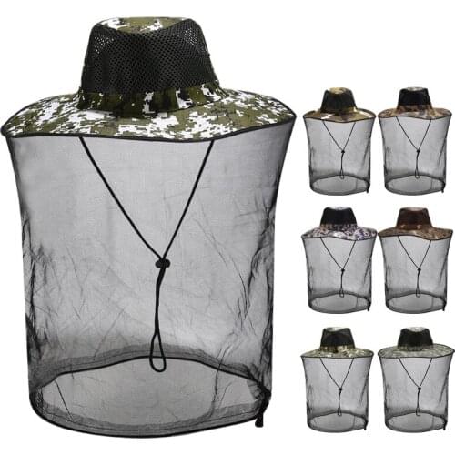 Camouflag Bucket Hat Anti Mosquito Bug Bee Insect Mesh Hat Head Face Protect Mountaineering Travel Camping Protector Equipment