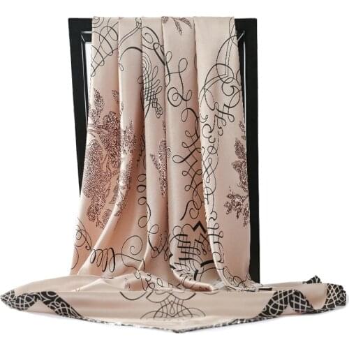 2021 Square Silk Scarf Women Luxury Brand Foulard Cheveux Soie Big Bandana Hijab Head Satin Silk Scarves Shawl 90*90cm
